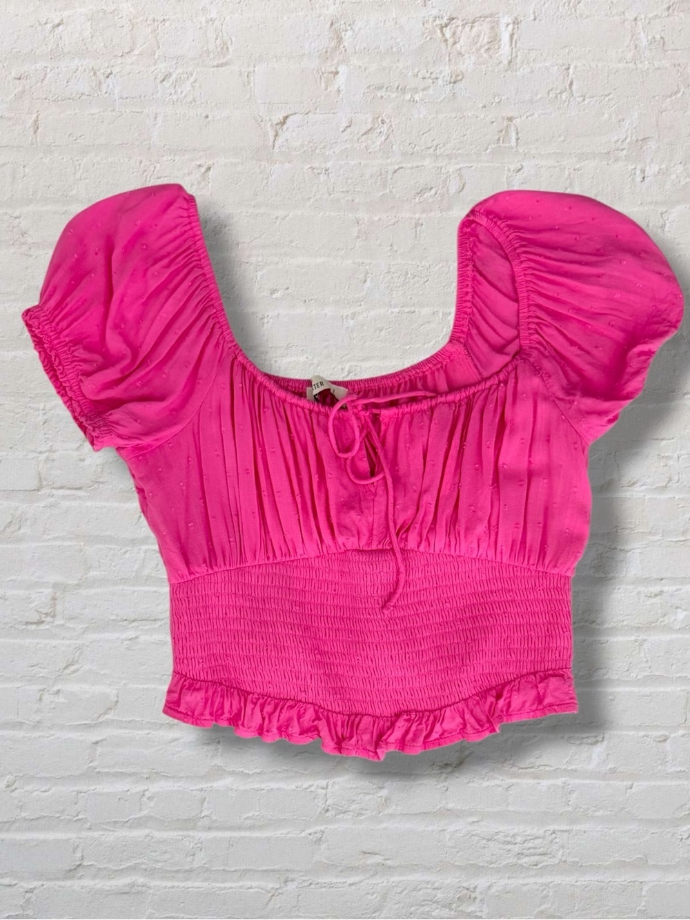 Hollister Smocked Puff Sleeve Crop Top Womens Large Pink Square Neck Cottagecore - Picture 7 of 8